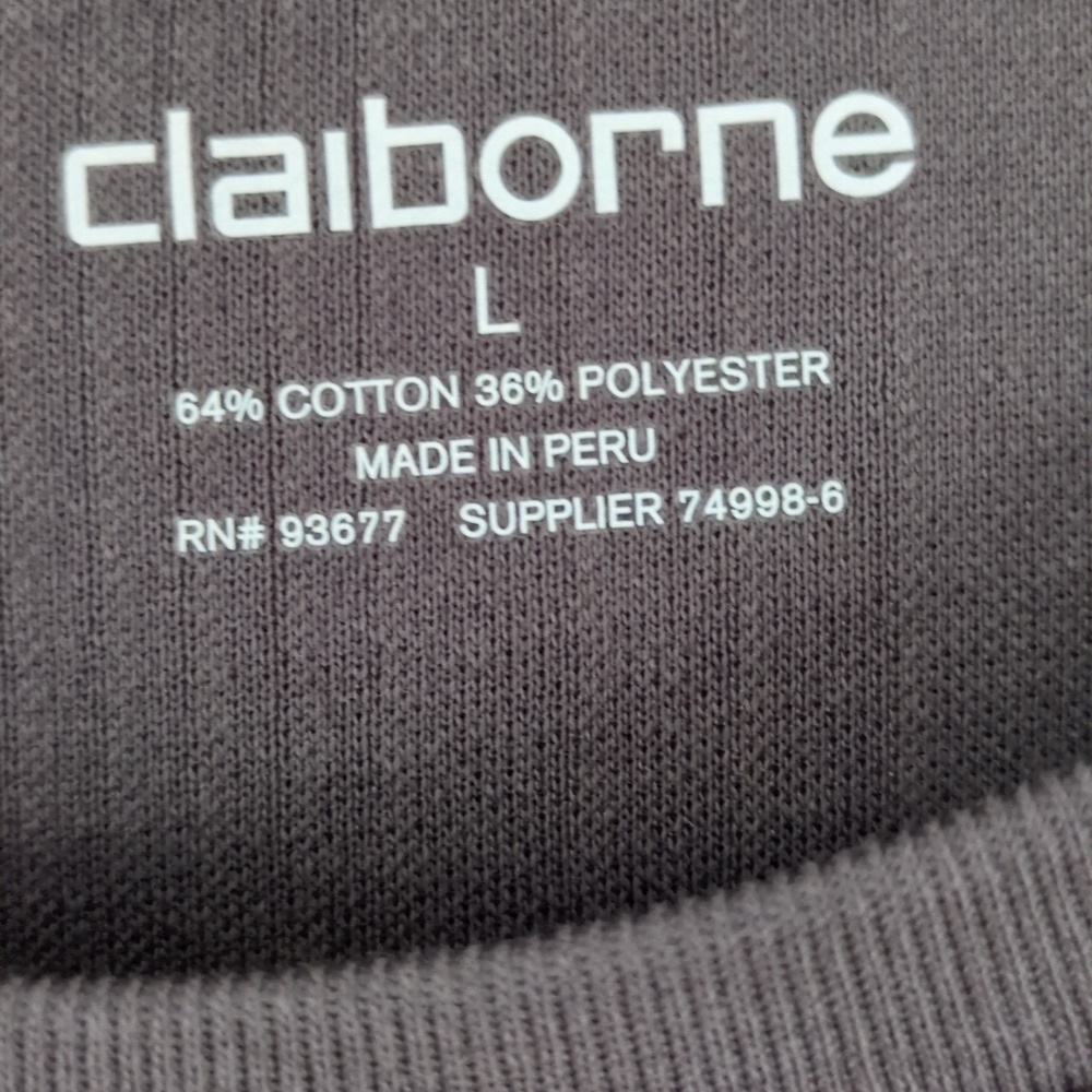 Claiborne Men's Short-Sleeve Ribbed Crew Neck Shirt. Size L. Gray - Picture 2 of 6